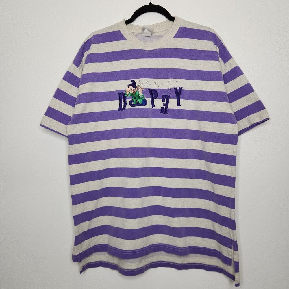 Vintage Disney Store Dopey Snow White Stripe Shirt 90s Movie Promo XL
